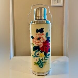 Like New Chinese Thermos Flask Floral Pale Yellow Pink Red Blue Stainless